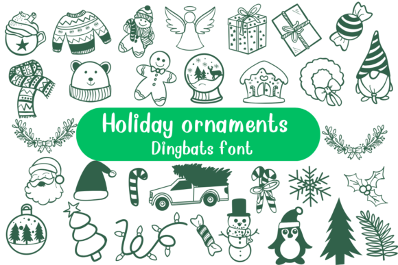 Holiday Ornaments: A Sketch Style Dingbats Font